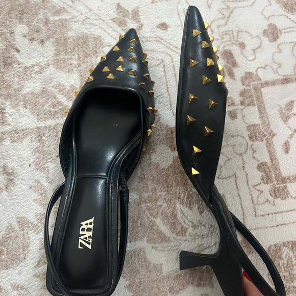Zara Black and Gold Studded Loafers - Picture 2 of 3